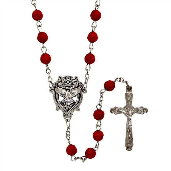 6mm Red Bead Holy Spirit Rosary Confirmation Gift Autom D1131
