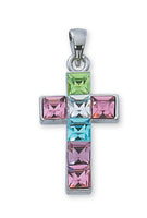 Multi Color Cross on 18" Rhodium Chain Pendant Necklace McVan P39C